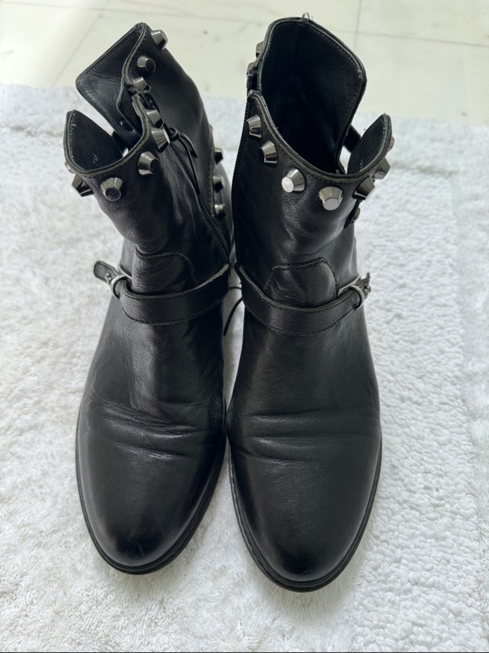 Stuart Weitzman Black Studded Leather Ankle Boots